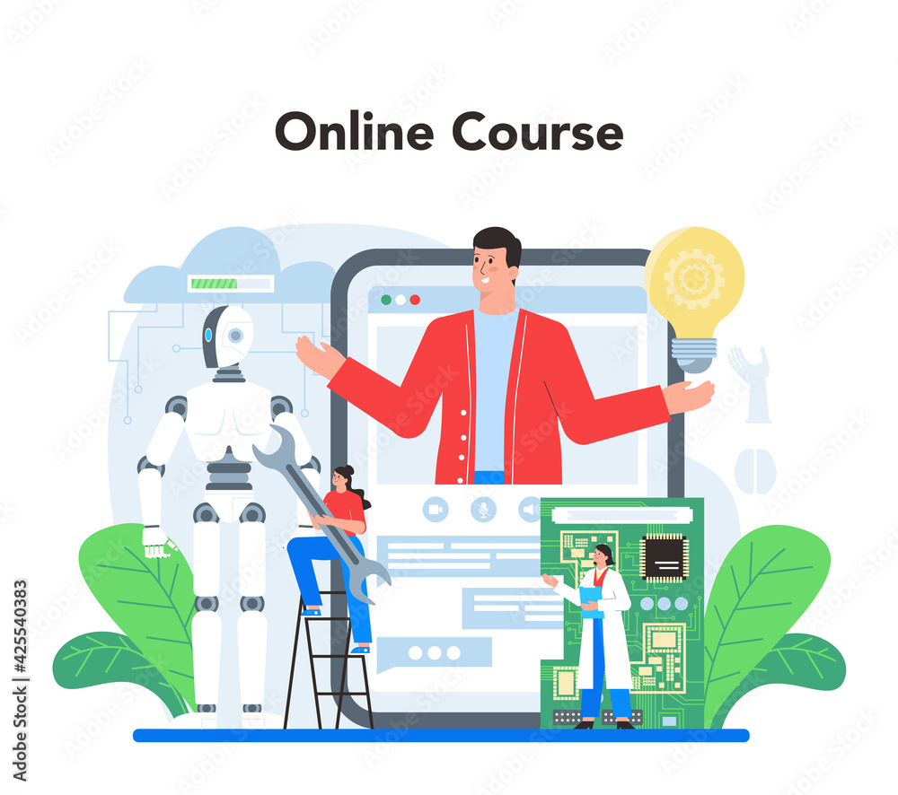 Poster roboticist online service or platform. robotic engineering and constructing.