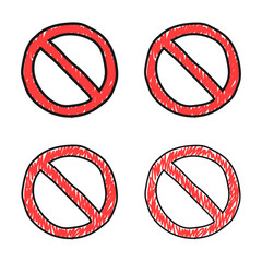Set of hand-drawn prohibition signs isolated on white background. Doodle style. Vector illustration