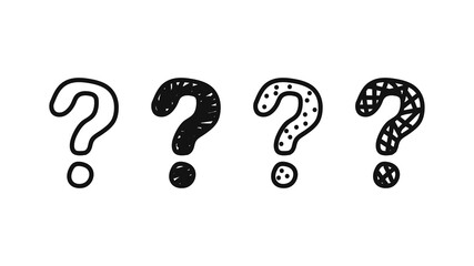 Set of hand-drawn question marks isolated on white background. The concept of question or lack of awareness. Doodle style. Vector illustration.