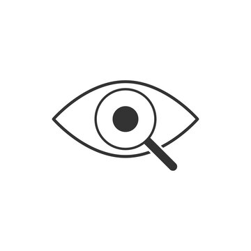 Eye with magnifying glass icon. Search sign. Review symbol. Vector isolated on white.