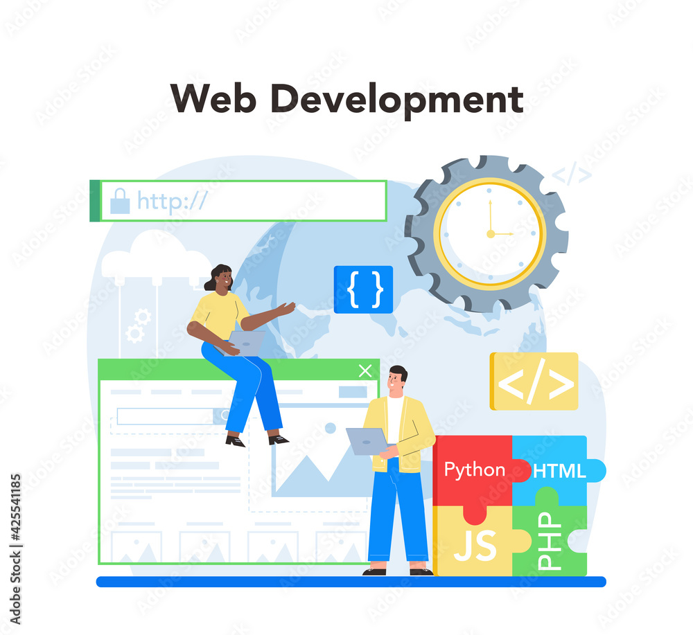 Poster web development concept. website optimization and web page interface