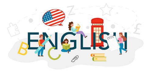 English typographic header. Study foreign languages in school