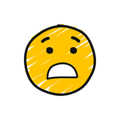 Scared hand-drawn emoticon isolated on white background. Vector illustration