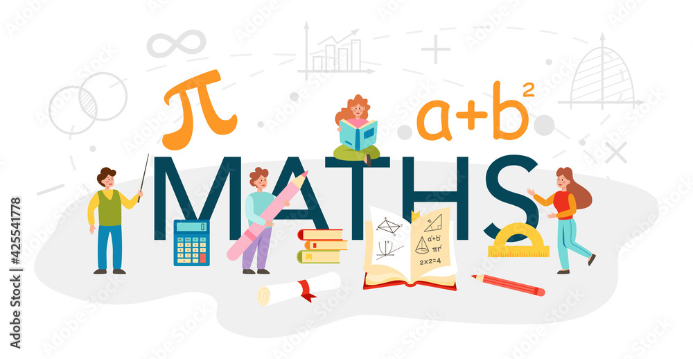 Wall mural maths typographic header. learning mathematics, geometry and algebra.