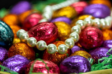pearl jewellery and chocolate coloured candies