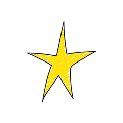 Hand-drawn star isolated on white background. Doodle style. Night concept. Sketch. Vector illustration