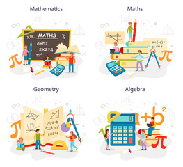 Math school subject set. Learning mathematics, geometry and algebra