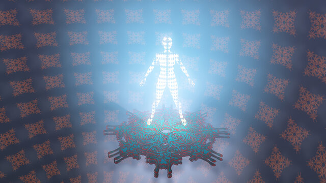 Bright human silhouette with decorative patterns