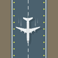 Airstrip with airplane aerial top view for your design. Vector illustration.