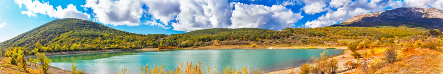 lake and mountains in crimea on a sunny autumn day