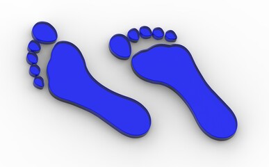 3D image. 3D rendering. two blue glass bare footprints. bare footprint close up