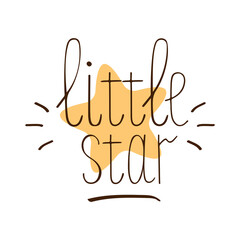 Little star text in cartoon style on white background. Vector illustration.