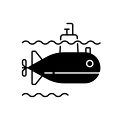 Submarine black linear icon. Watercraft capable of independent operation underwater. Special underwater vehicle. Maritime industry. Outline symbol on white space. Vector isolated illustration