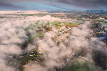 Glanmire village Cork Ireland foggy morning aerial scenery view