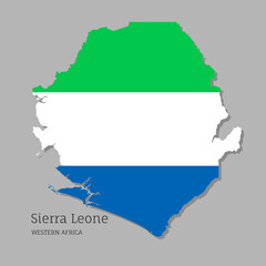 Map of Sierra Leone with national flag. Highly detailed map of Western Africa country with territory borders. Political or geographical design vector illustration on gray background