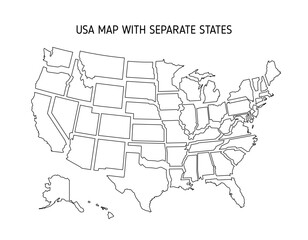 USA map with separate states and borders. Vector illustration isolated on white background eps 10