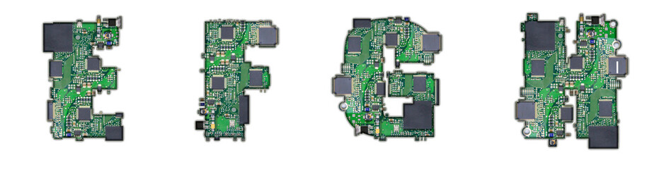 The letters E, F, G, H are made from a chip