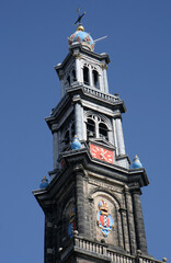 Fototapeta na wymiar Beautiful tower of the church in Amsterdam,Netherlands