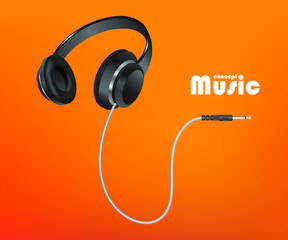 Headphones for listening to music on orange background,vector music concept