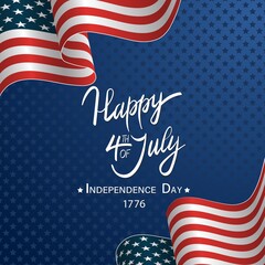 Happy Fourth of July greeting card with United States national flag and stars background. Vector  illustration