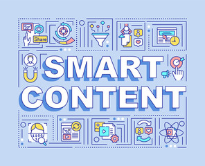 Smart content word concepts banner. Dynamic changing of data and information. Infographics with linear icons on purple background. Isolated typography. Vector outline RGB color illustration