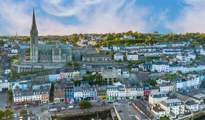 St Colman's Cathedral Cobh Cork Ireland aerial amazing scenery view Irish landmark traditional town 