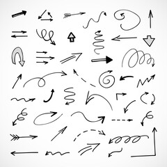 Vector set of hand-drawn arrows, elements for presentation