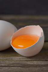 broken raw egg with bright yellow yolk