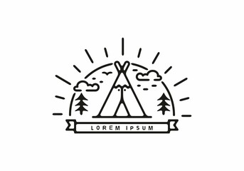 Line art badge illustration of tent