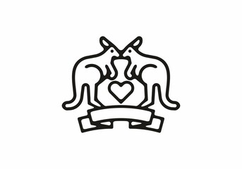 Twin kangaroo with love sign line art illustration tattoo