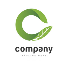 Abstract vector letter С graphic green logo with leaf,eco bio technology modern icon,isolated nature sign,symbol organic beauty cosmetic,vegetarian food,health and care product.Design business company