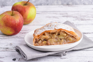 Apfelstrudel - piece of traditional handmade apple strudel