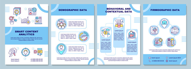 Naklejka premium Smart content analytics brochure template. Demographic data. Flyer, booklet, leaflet print, cover design with linear icons. Vector layouts for presentation, annual reports, advertisement pages