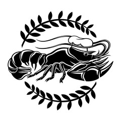 Illustration with lobster icon in chef's hat isolated on white background.