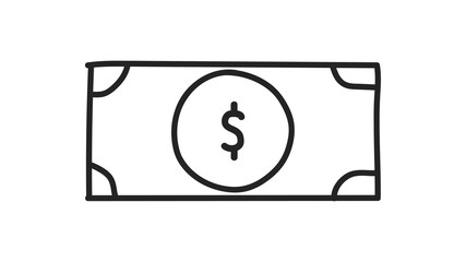 Hand drawn paper banknote isolated on white background. Banknote with filling and without. The concept of money, business, making money and so on. Vector illustration