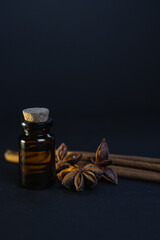 Aromatherapy at home for mind and body fulfilment. Essential oil vintage bottle surrounded by...
