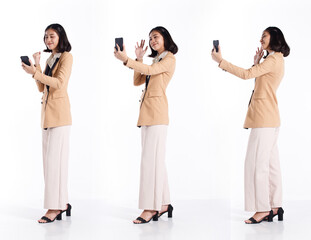 Fototapeta premium Full length Figure of 20s Asian Woman black short hair formal suit