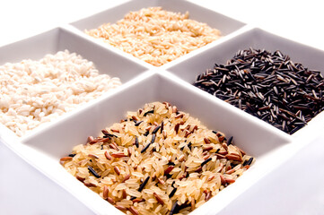 four kinds of rice in beautiful white bowl