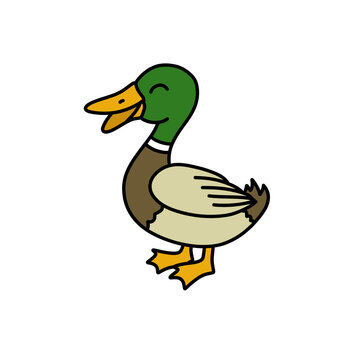duck doodle icon, vector color line illustration