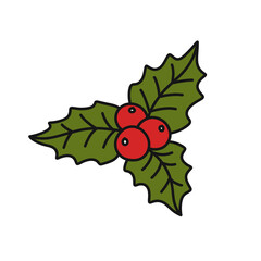 mistletoe doodle icon, vector color line illustration