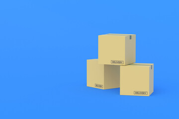 Cardboard boxes. Freight transportation and logistic. Import, export of goods. Storage of cargo. International trade. Wholesale purchase, sale. Delivery company. Copy space. 3d rendering