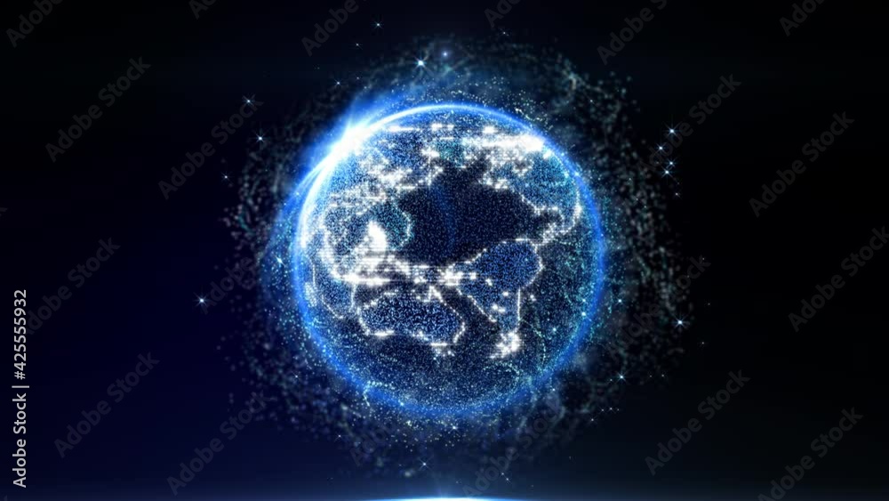 Poster Planet Earth Realistic Digital Dot Particles Form Rotating 4K Motion Background