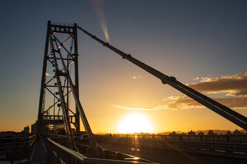 sunset over the city Florianopolis, Ponte Herc&iacute;lio Luz, Florian&oacute;polis, Santa Catarina, Brazil