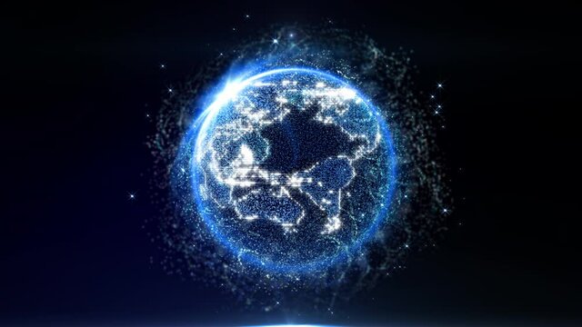 Planet Earth Realistic Digital Dot Particles Form Rotating 4K Motion Background