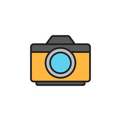 Photo camera icon isolated on color background. Foto camera icon. Vintage style drawing. Vector Illustration