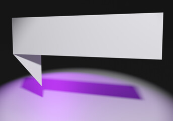 Square speech bubble. Dialogue cloud on a black background. speech bubble with right angles. speech bubble is lit by light from above. 3d dialog cloud for text. Illustration with place for text