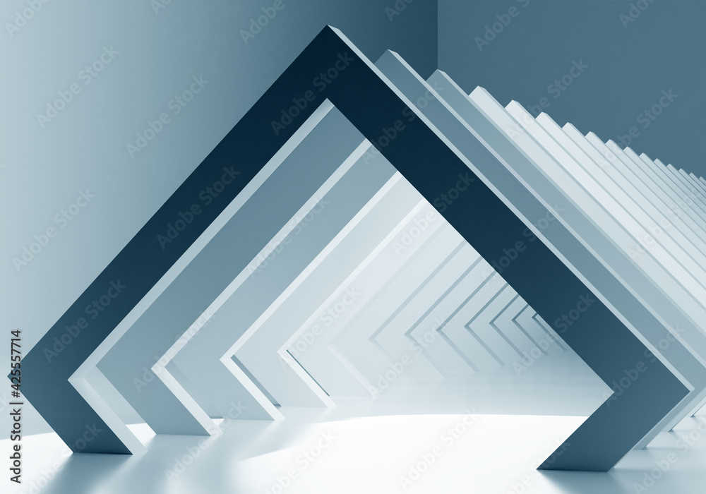 Poster light tunnel made of many arches. many white arches are located side by side. light background with 