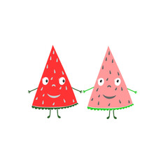 Cute cartoon watermelon slices. Vector illustration.