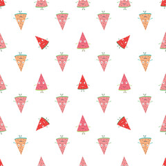 Seamless pattern with cute watermelon chartoon characters.