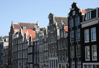 Typical  Canal Houses with Lifting Hooks in Amsterdam, Netherlands